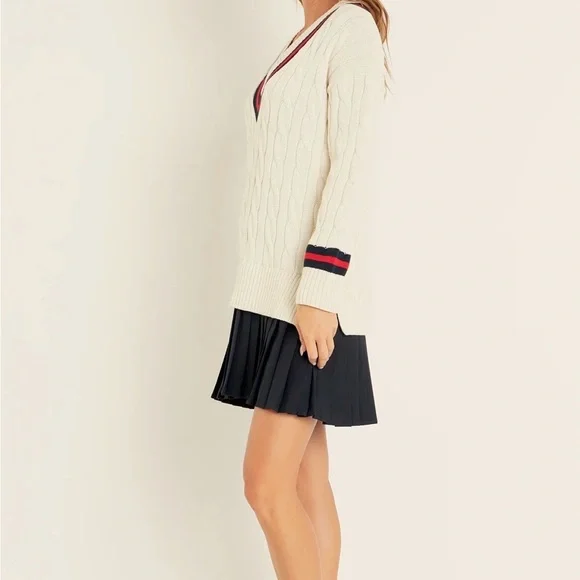 twofer cable knit sweater dress Letdown Women Cable Knit Sweater Dress Crewneck Long Sleeve Pleated Mini Dress  Twofer Style Patchwork Dress BU2, M
